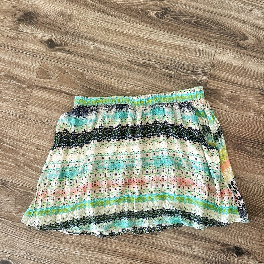 Lily White Green and White Mini Skirt